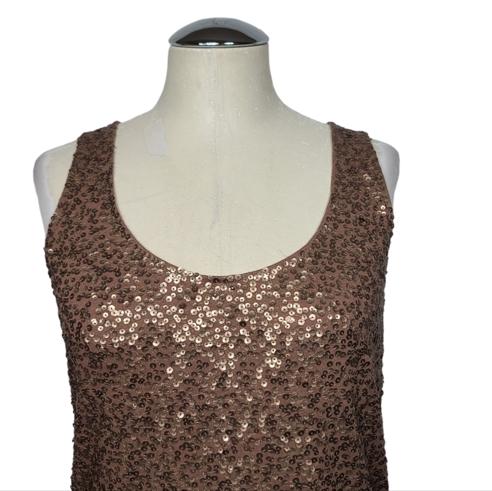 J. Crew Brown Sequin Scoop Neck Cotton Linen Modal Tank Top M - Picture 4 of 9